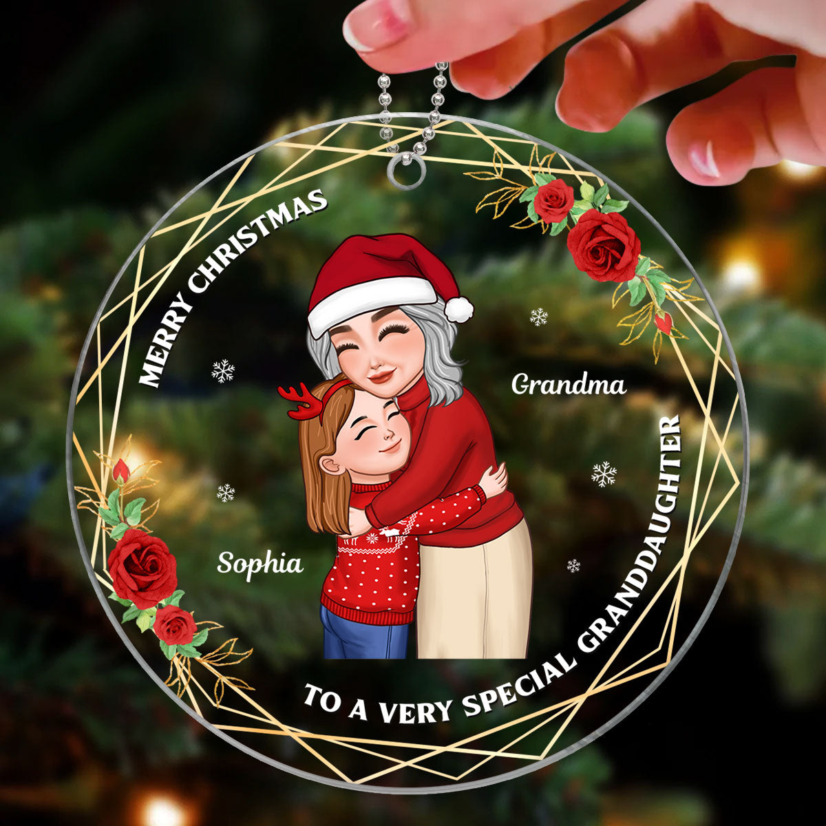 Merry Christmas To A Special Granddaughter Grandson Hugging Grandma Personalized Acrylic Ornament