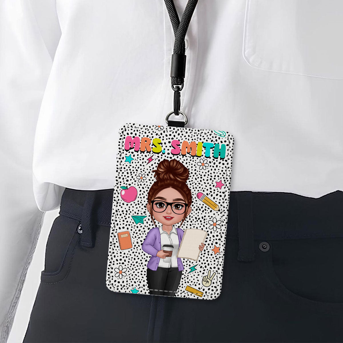 Teacher Dalmatian Pattern Colorful Personalized ID Badge Holder| Back To School Gifts