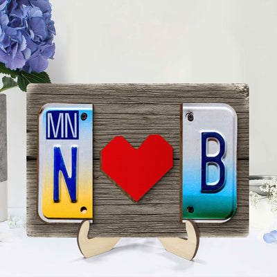 Custom License Plate Initials Couple with Red Heart Personalized Gift for Him for Her