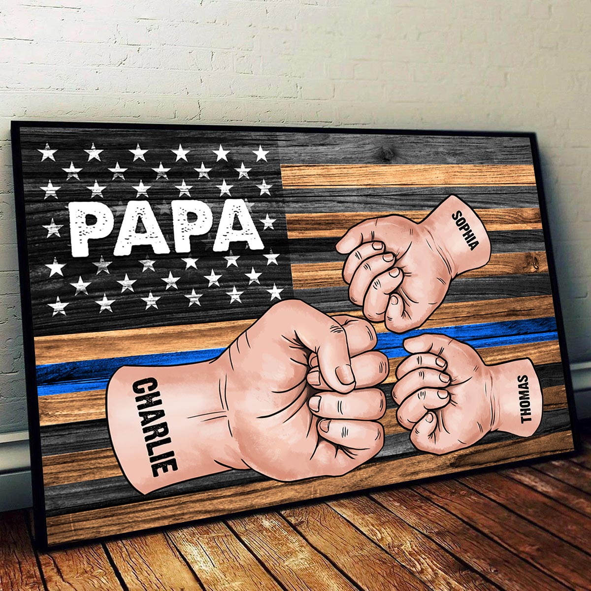 Dad Papa Grandpa Fist Bump Nation Flag Personalized Horizontal Poster