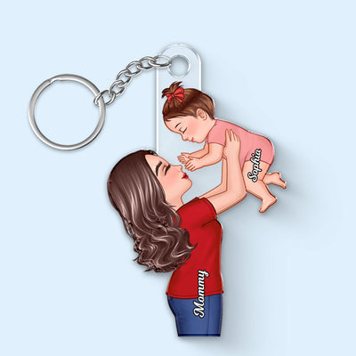 Grandma Mom Lifting Kid Personalized Acrylic Keychain, Gift