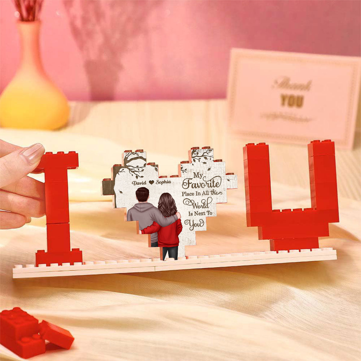 Personalized Building Blocks Puzzle, Couple Favorite Place, I Love You Block Puzzle, Birthday, Anniversary Gifts for Her & for Him