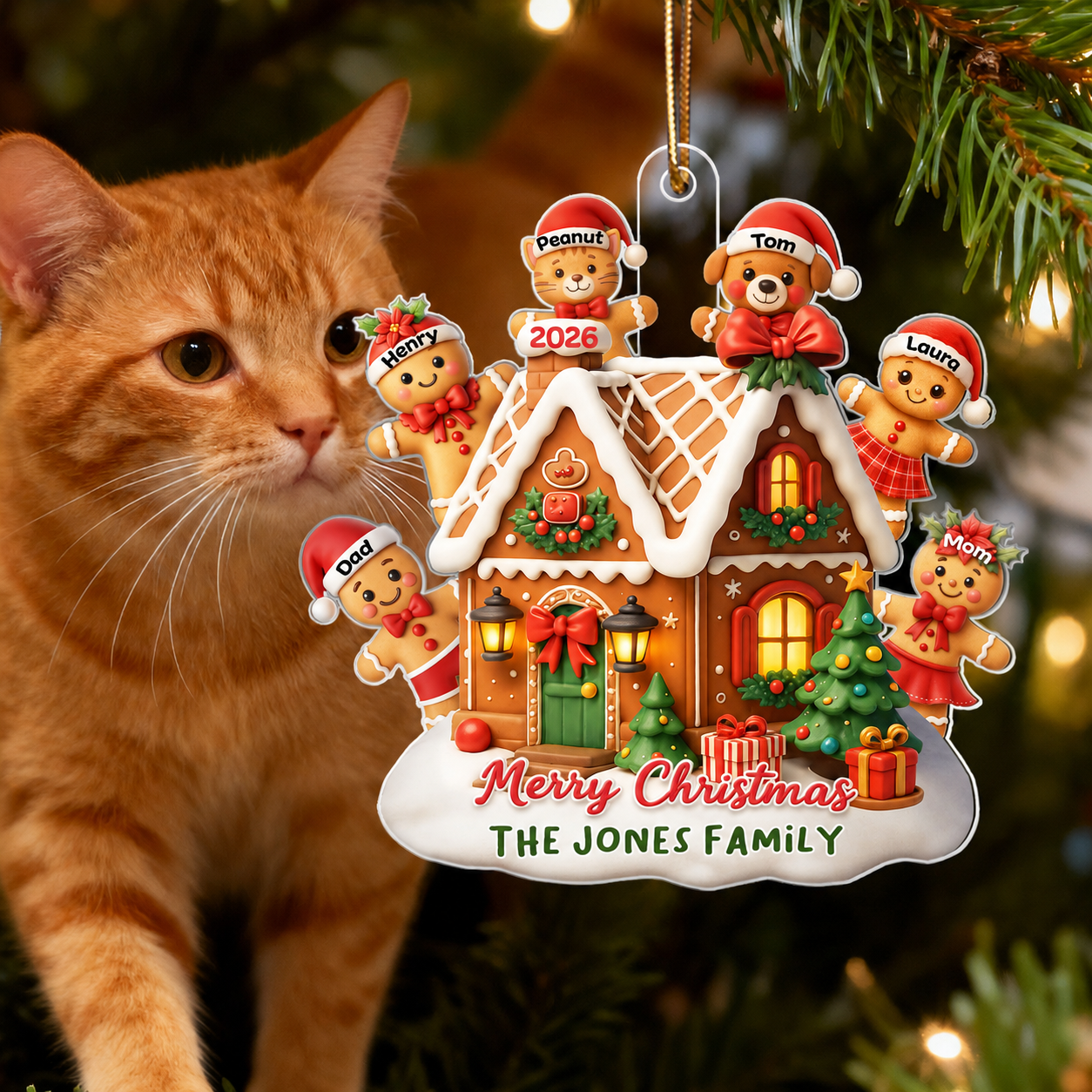 Gingerbread Family - Personalized Acrylic Ornament - Christmas Gift for Family, for Her, for Husband