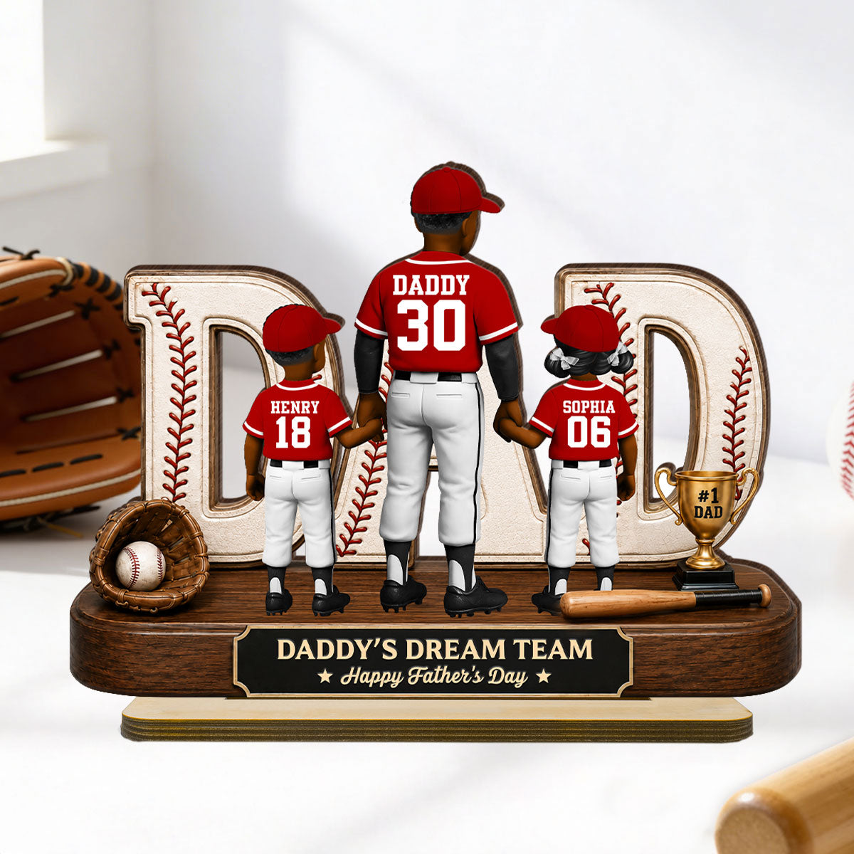 No 1 Baseball Dad Legend We Caught The Best Dad - Personalized 2-Layered Wooden Plaque - Father's Day Gift For Dad, Husband