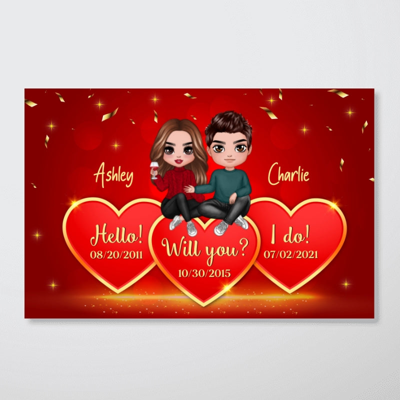 Couple Sitting On Hearts Anniversary Valentine‘s Day Gift For Him For Her Personalized Poster