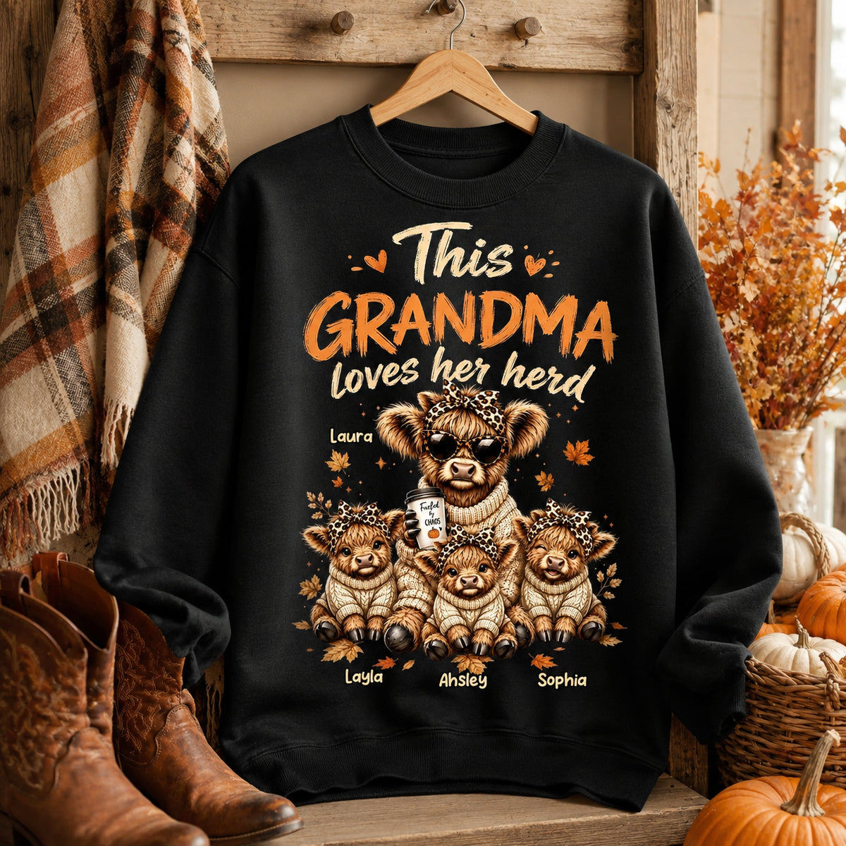 This Grandma Loves Her Herd Fall Season - Personalized Shirt - Cozy Autumn Tee for Grandma