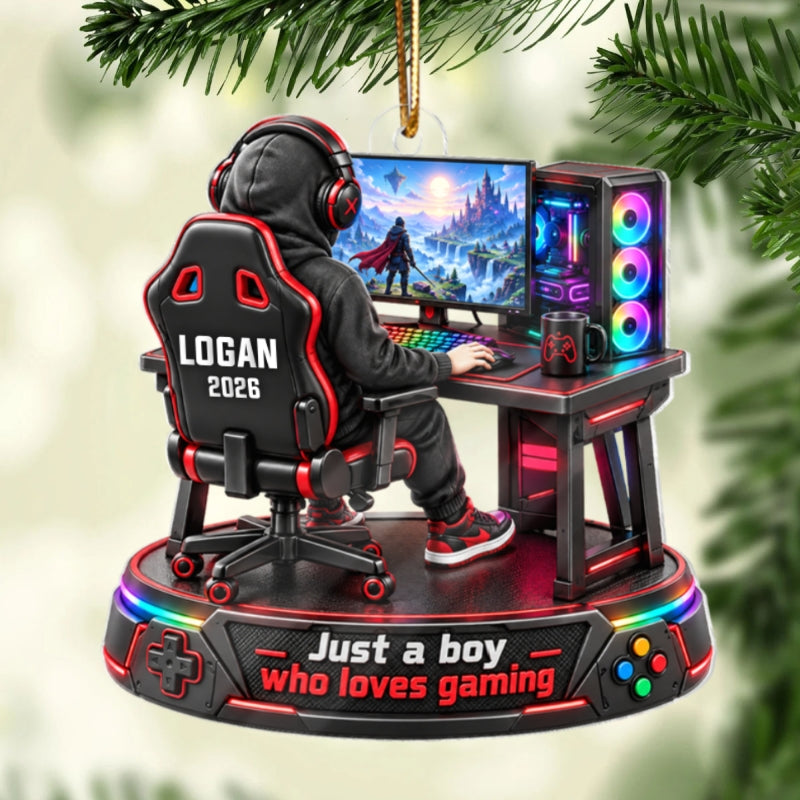 Just a Boy Girl Who Loves Gaming - Personalized Acrylic Ornament - Christmas Gift for Son, Grandson, Daughter, Granddaughter