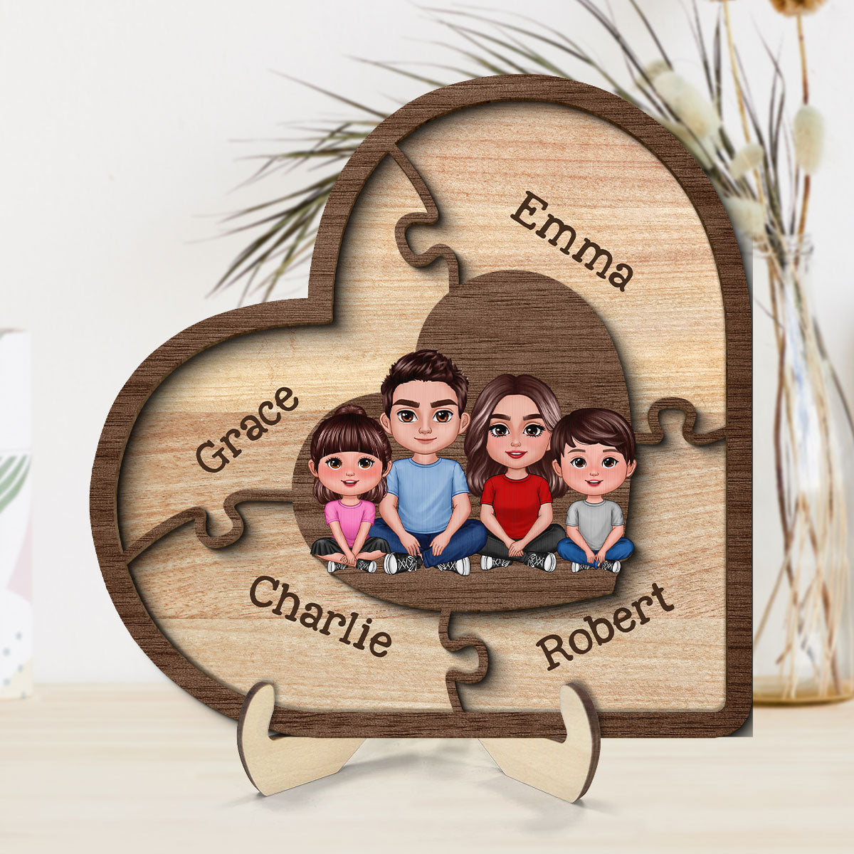 Puzzle Heart Together We Make A Family Personalized 2-Layer Wooden Plaque