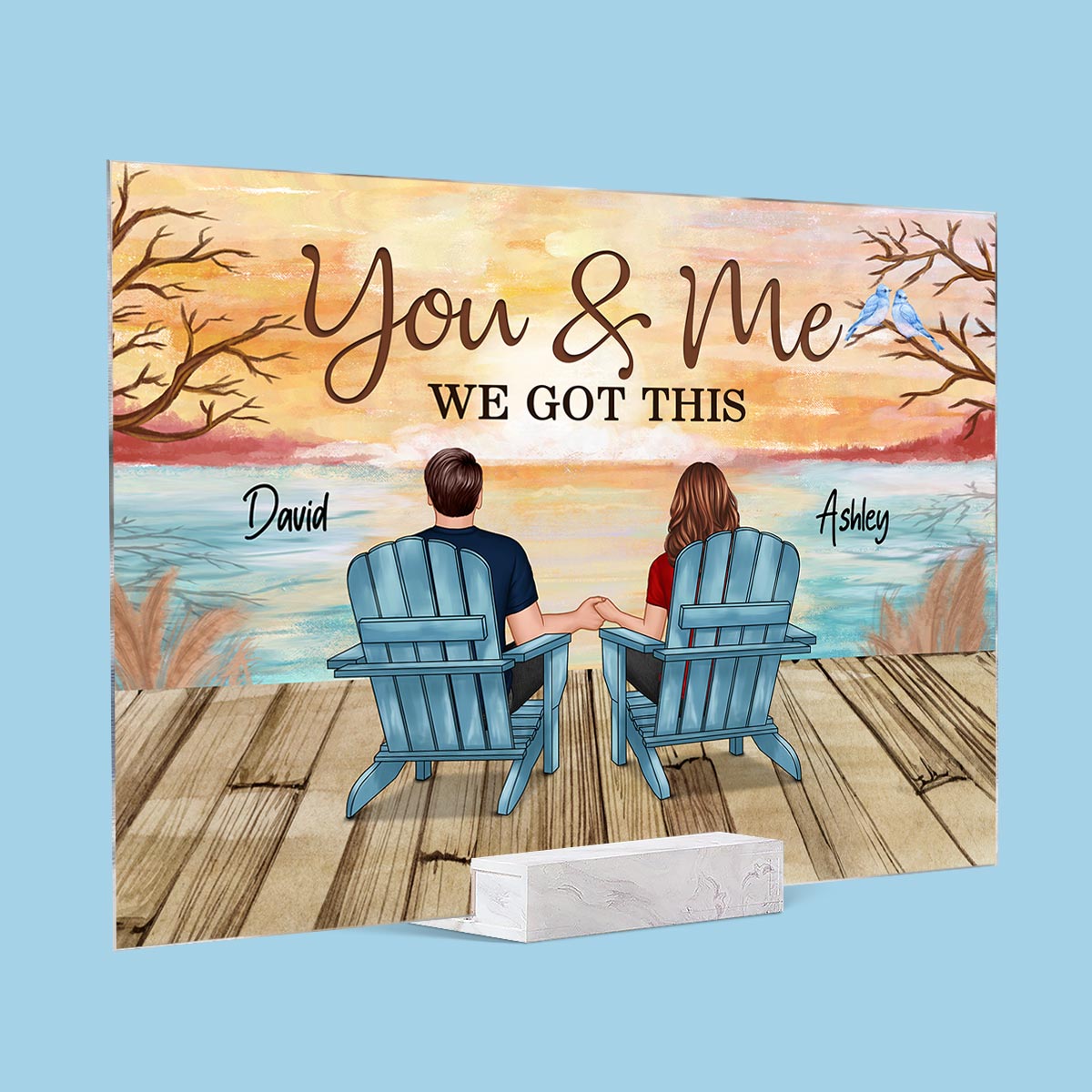 Lake View Back View Couple Sitting Gift For Him For Her Personalized Acrylic Plaque