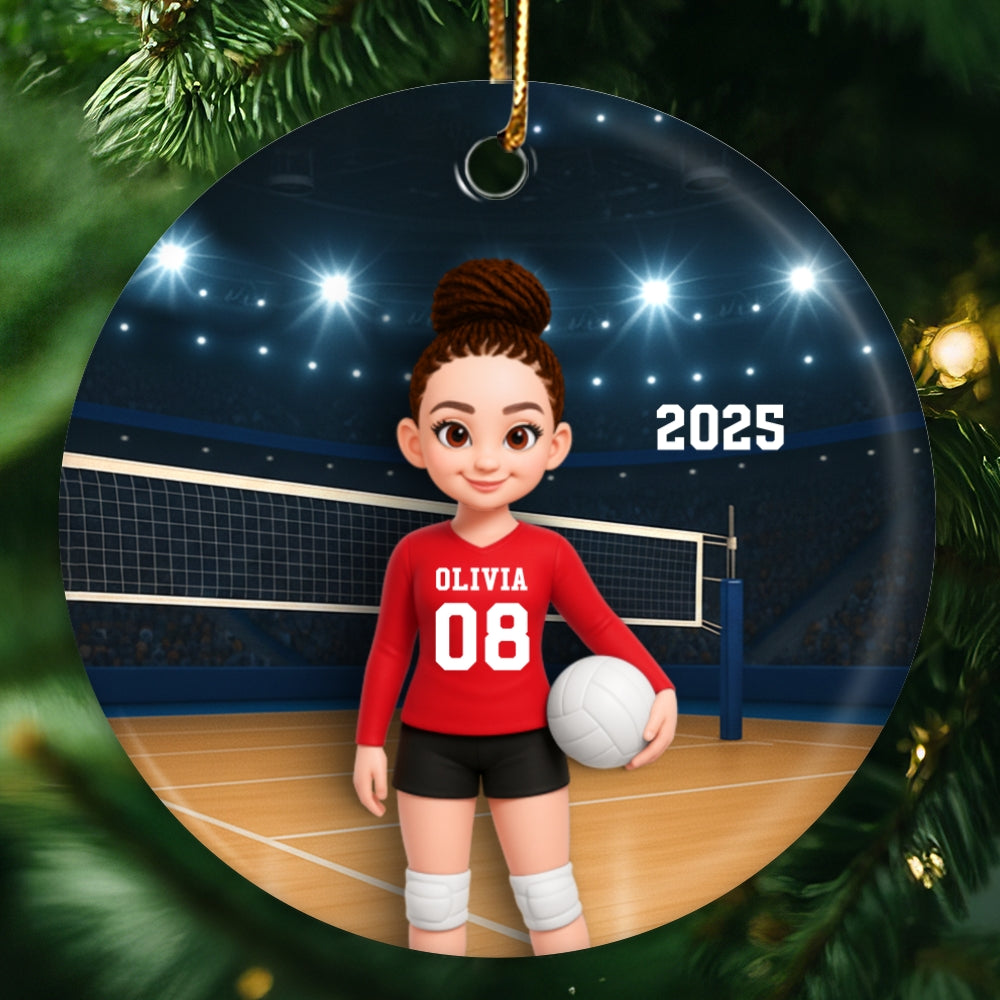 Volleyball Girl On Court - Personalized Ceramic Ornament - Christmas Gift For Teen Girl, Daughter, Granddaughter