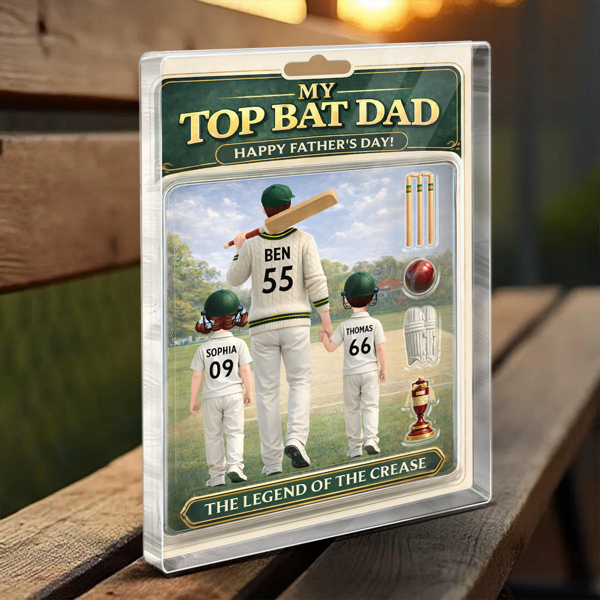 My Top Bat Dad Cricket - Personalised Acrylic Block Plaque - UK Father's Day Gift, Heartfelt Gift For Dad