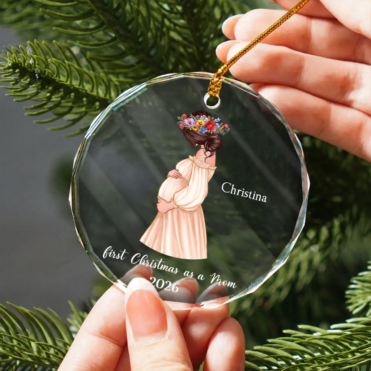 Pregnant Mom Baby Bump's First Christmas, Expecting Mother, Baby Shower, Personalized Glass Ornament