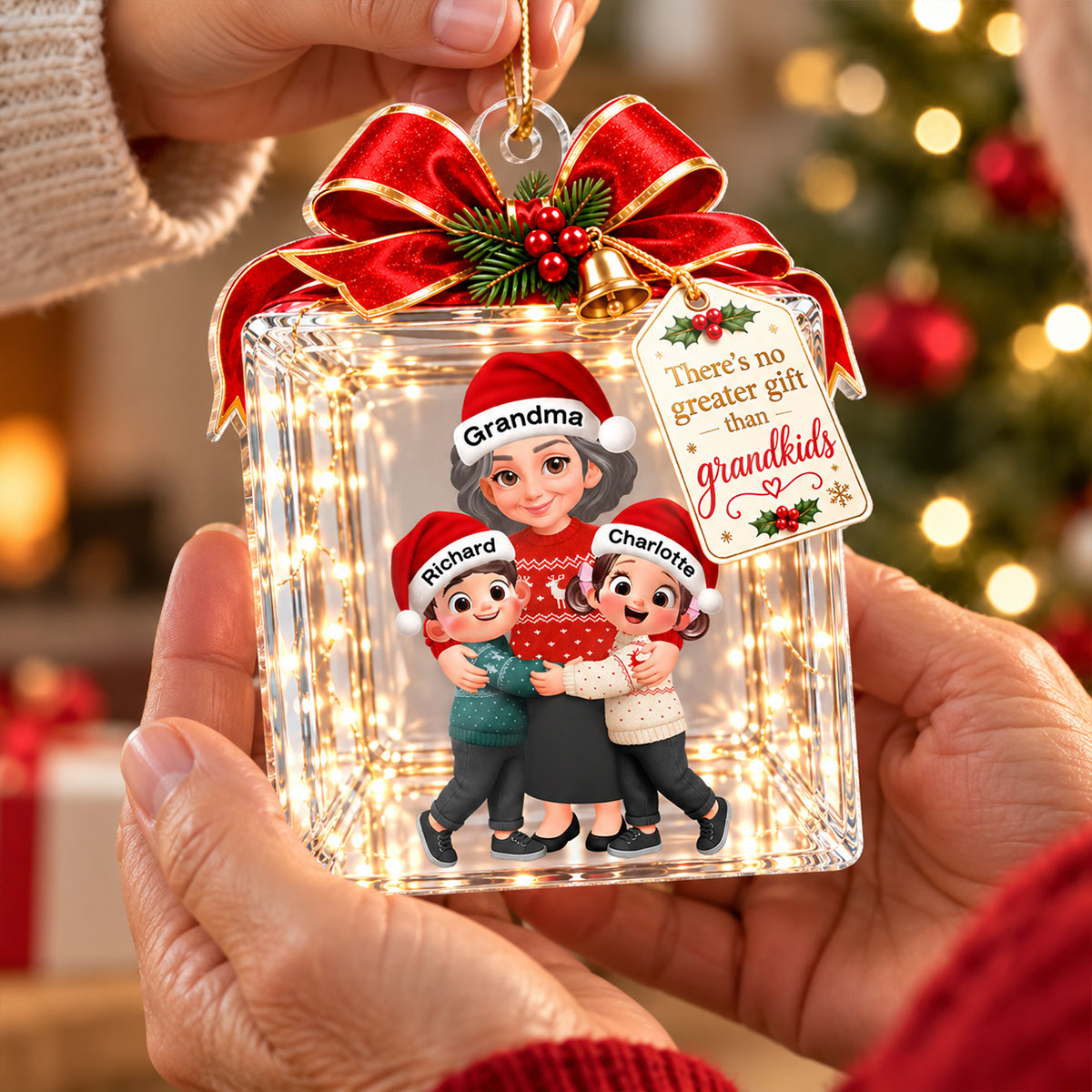 No Greater Gift Than Grandkids 2D Flat - Personalized Acrylic Ornament - Christmas Gift for Grandma