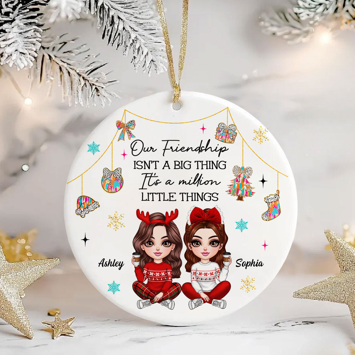 Pretty Girls Friendship Million Little Things Colorful Dalmatian Pattern Personalized Circle Ceramic Ornament