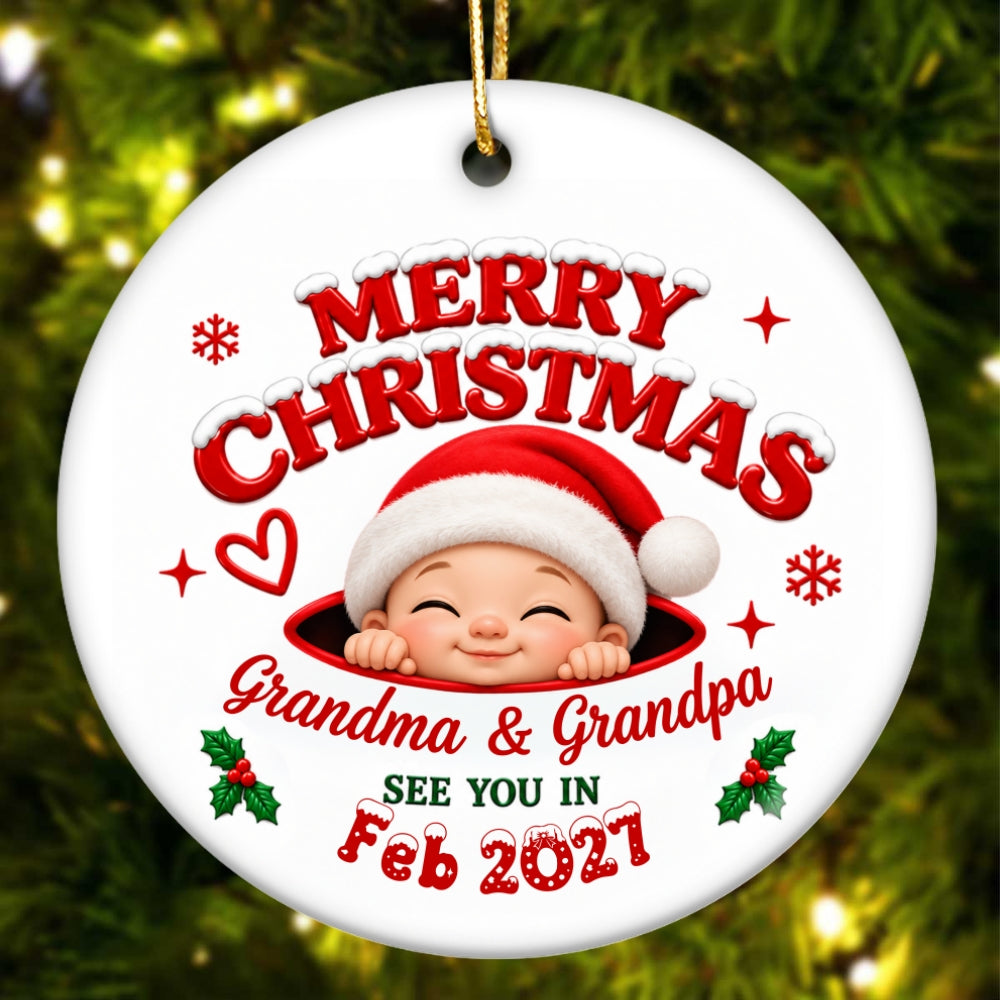 Merry Christmas Grandma & Grandpa - Personalized Ceramic Ornament - Pregnancy Announcement, Christmas Gift For Grandparents, Grandma, Grandpa, Expecting Grandparents