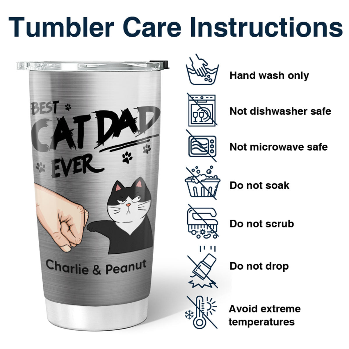 Best Cat Dad Ever Fist Bump Funny Cute Cats Personalized Tumbler