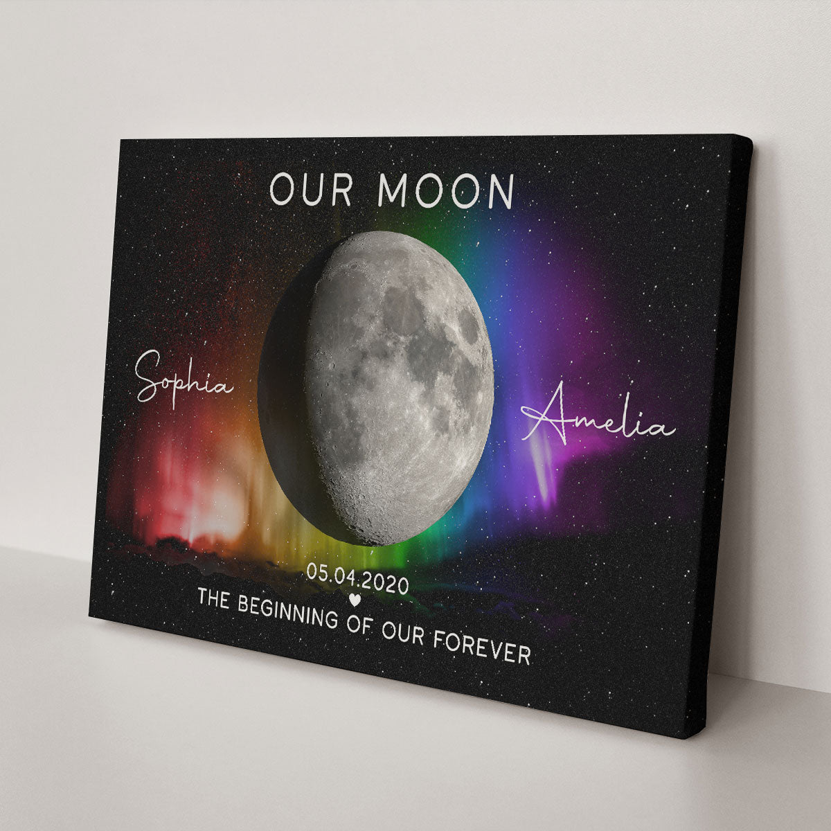 Our Moon LGBTQ Couple Gift Moon Phase Art Personalized Canvas, Pride Month Gift, Anniversary Gift