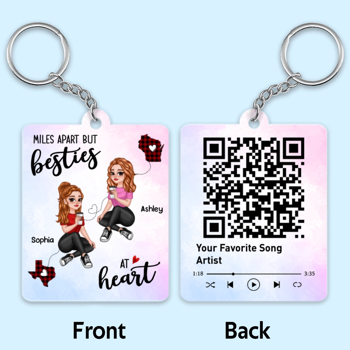 Pretty Cartoon Besties Long Distance Favorite Song QR Code Personalized Acrylic Keychain