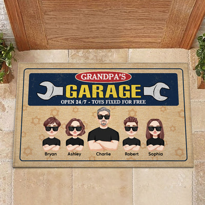 Grandpa Garage Man And Kids Personalized Doormat