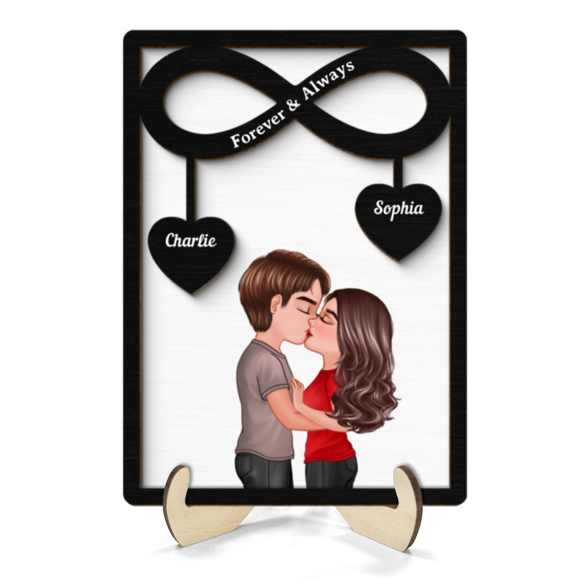 Couple Kissing Infinity Hearts Hanging Personalized 2-layer Wooden Plaque,  Gift For Him, For Her
