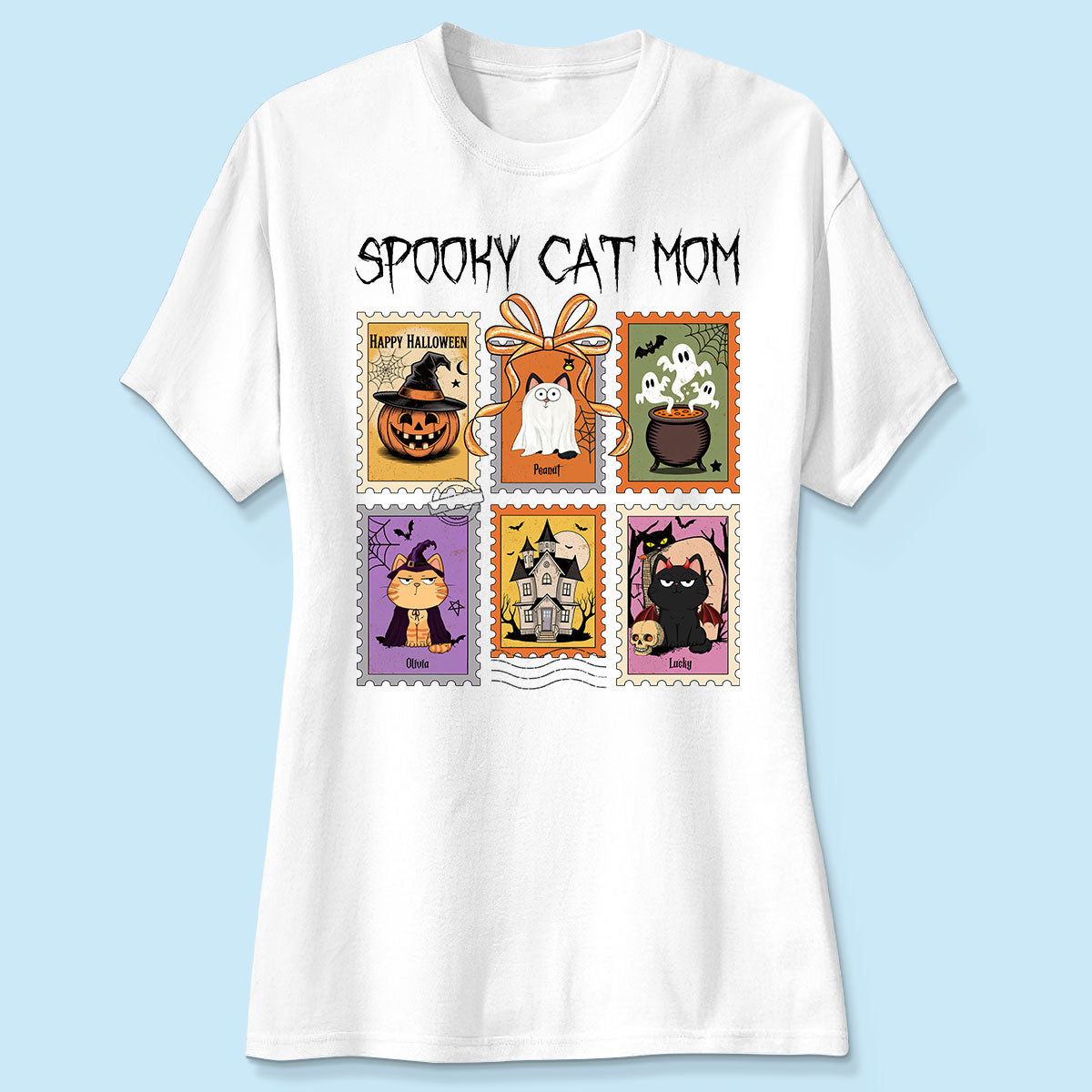 Spooky Cats Retro Stamp Theme Personalized Halloween Shirt