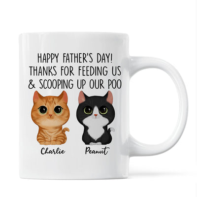 Happy Father‘s Day Thanks For Feeding Me And Scooping Up My Poo Watercolor Cute Cats Personalized Mug