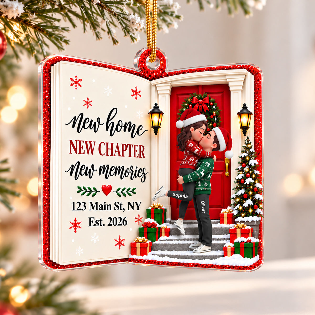 New Home New Chapter 2D Flat - Personalized Acrylic Ornament – First Christmas in Our New Home Keepsake, Housewarming Gift for Couple