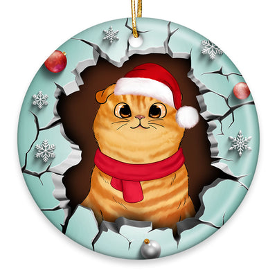 Break Through Christmas Fluffy Cats 3D Printed Personalized Circle Ornament