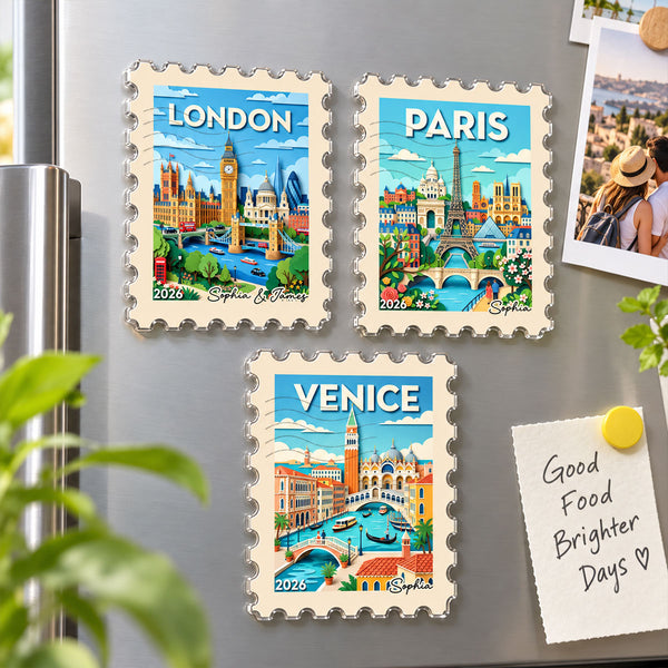 Any City Landscape Stamp - Personalized Acrylic Fridge Magnet