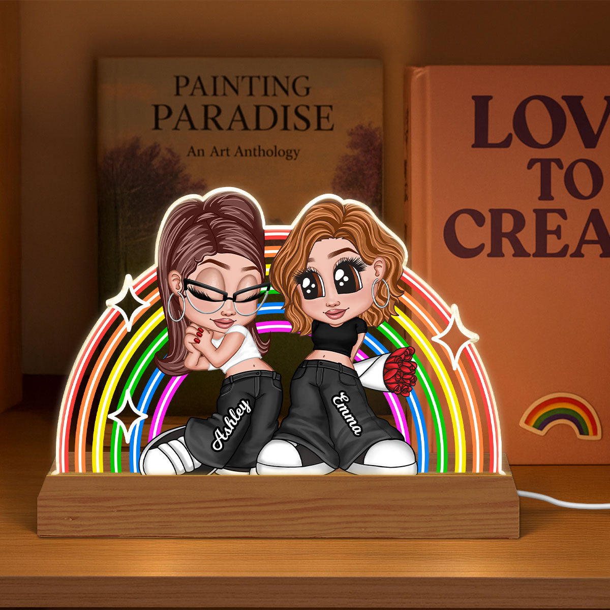 LGBT Couple Y2K Rainbow Personalized Acrylic LED Night Light