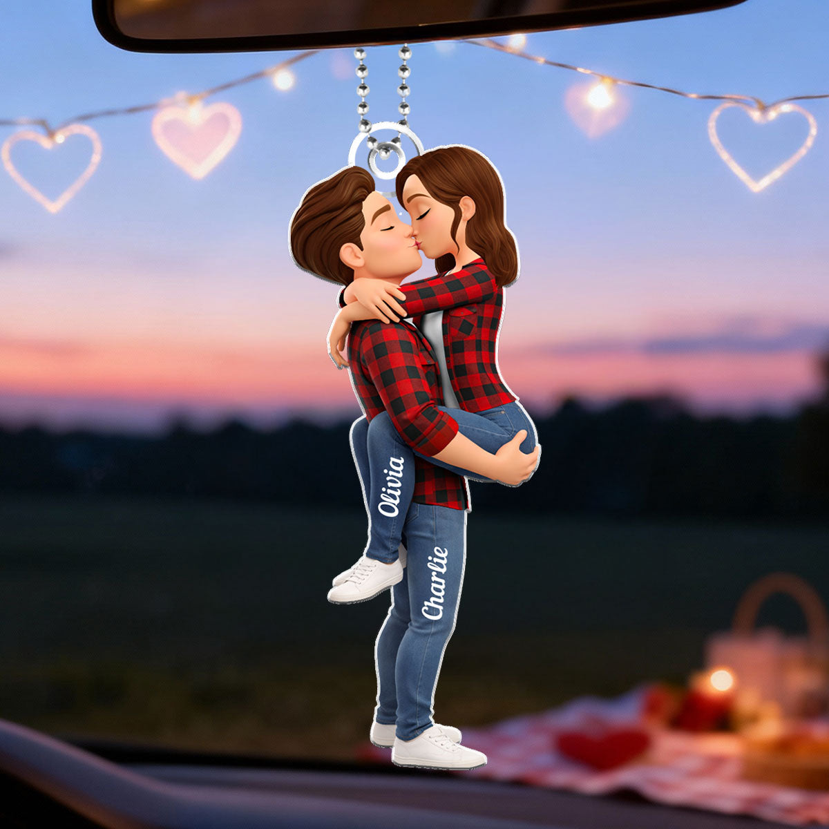 Couple Kissing - Personalized Acrylic Car Hanger - Anniversary, Valentine's Day Gift, Gift For Him, Gift For Her