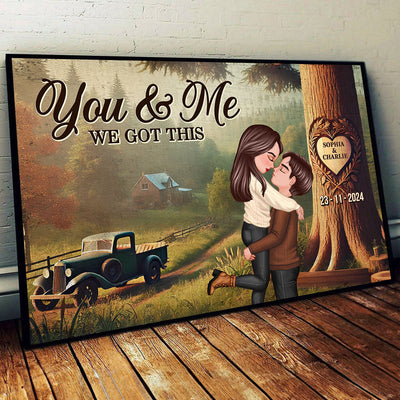 Vintage Woodland Carved Heart Tree Pretty Couple Personalized Poster, Gift For Him, Gift For Her, Gift For The Couple