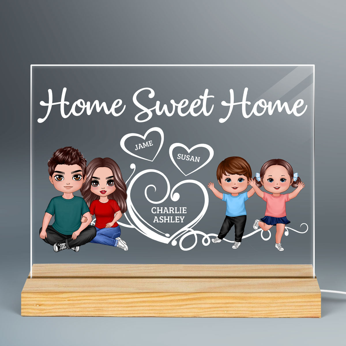 Hearts Doll Family Personalized Custom Shape LED Night Ligh