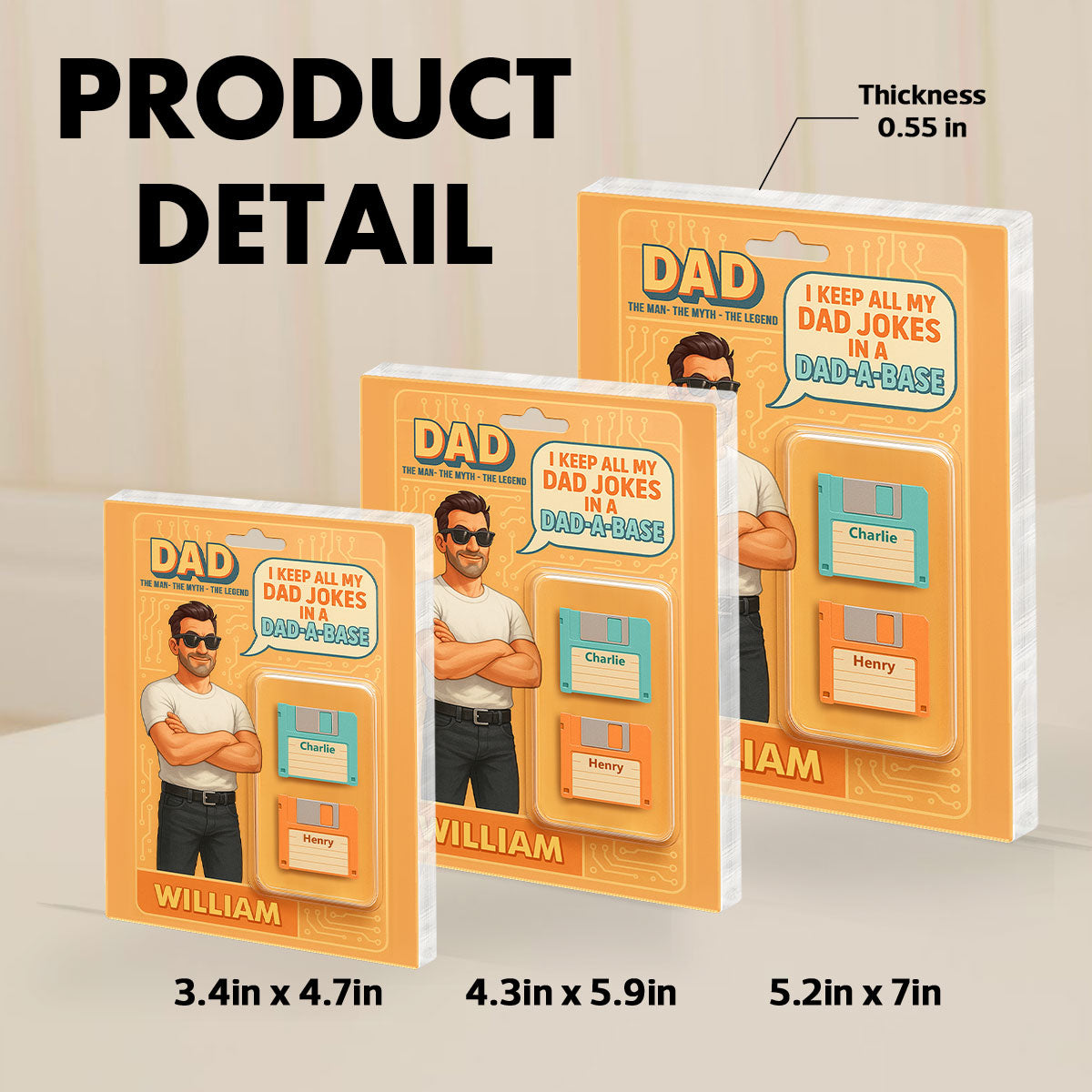 Funny Retro Cartoon Dad Jokes Custom Action Figure Personalized Acrylic Block Plaque, Gift for Dad