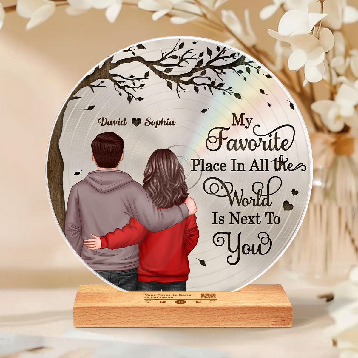 Favorite Place In The World Couple Back View Personalized Vinyl Record, Gift For Him, For Her, Scannable QR Code