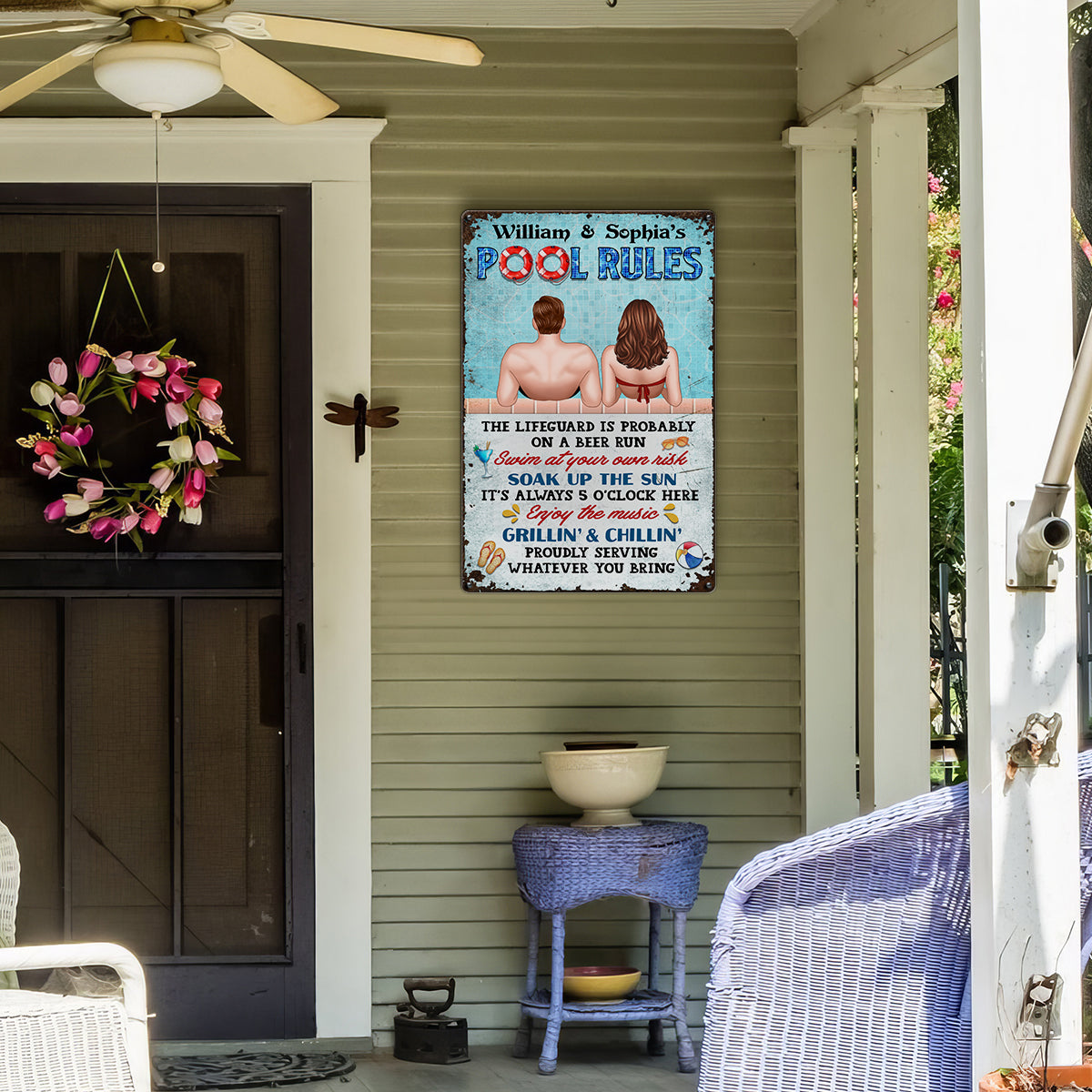 Couple Pool Rules Personalized Metal Sign