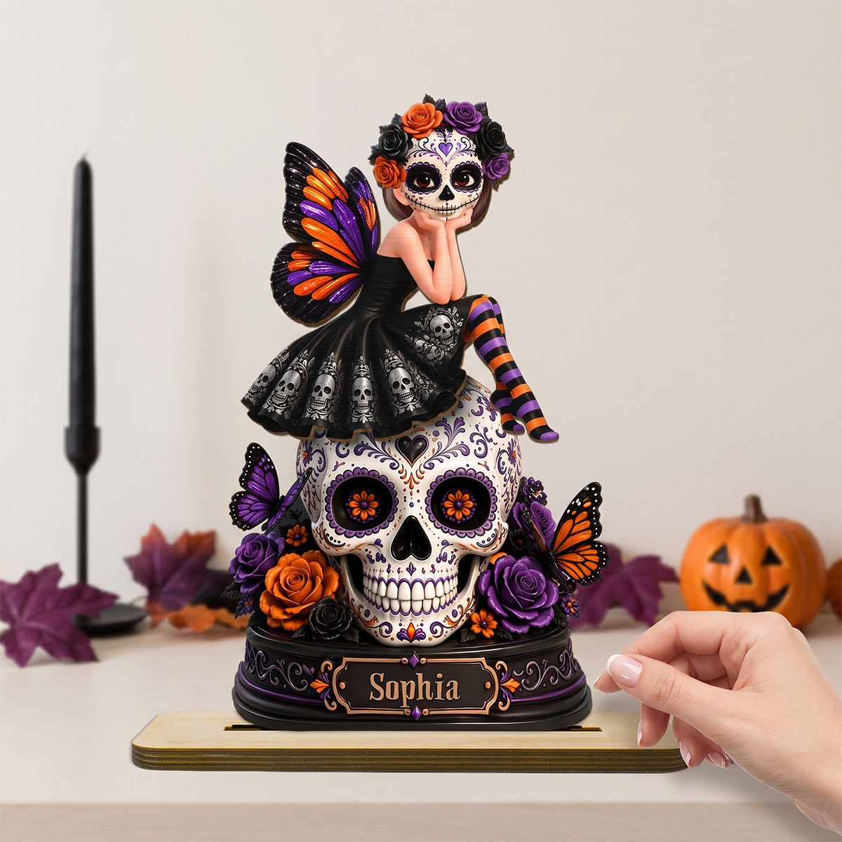 Sugar Skull Girl 2D Flat - Personalized Wooden Plaque - Halloween Decoration