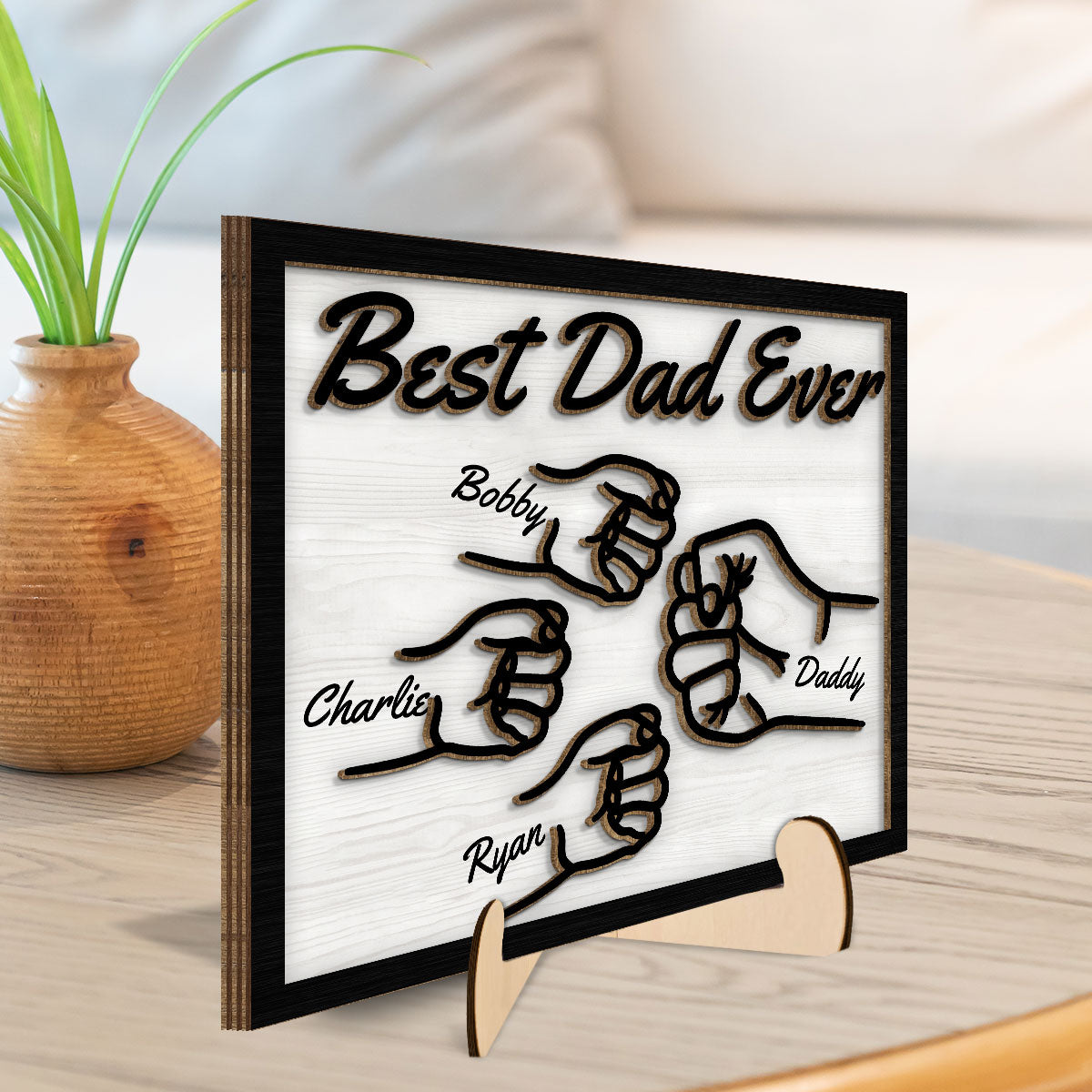 Best Dad Ever Fist Bump Personalized 2-Layer Wooden Plaque