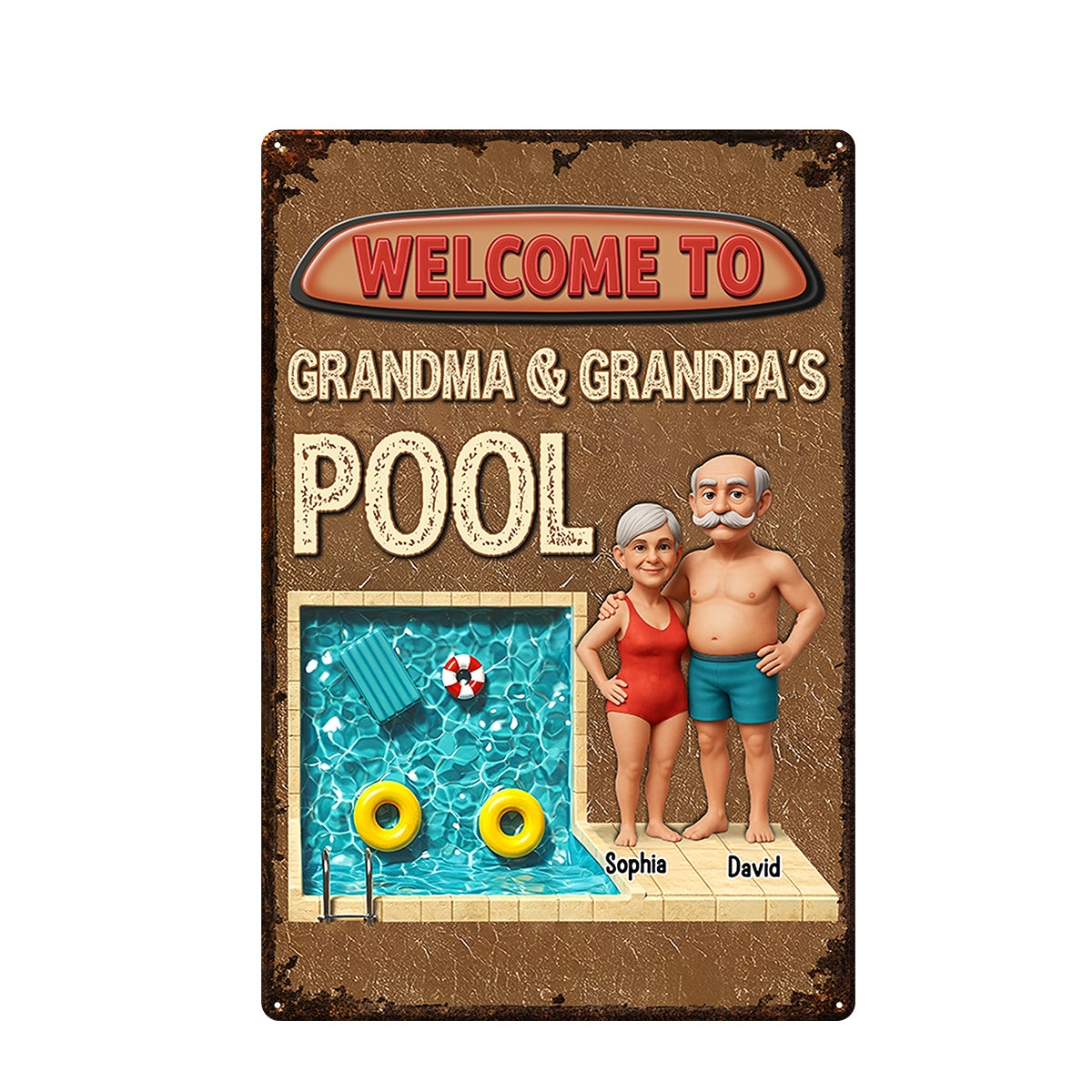 3D Effect Welcome To Grandma Grandpa Pool Personalized Metal Sign