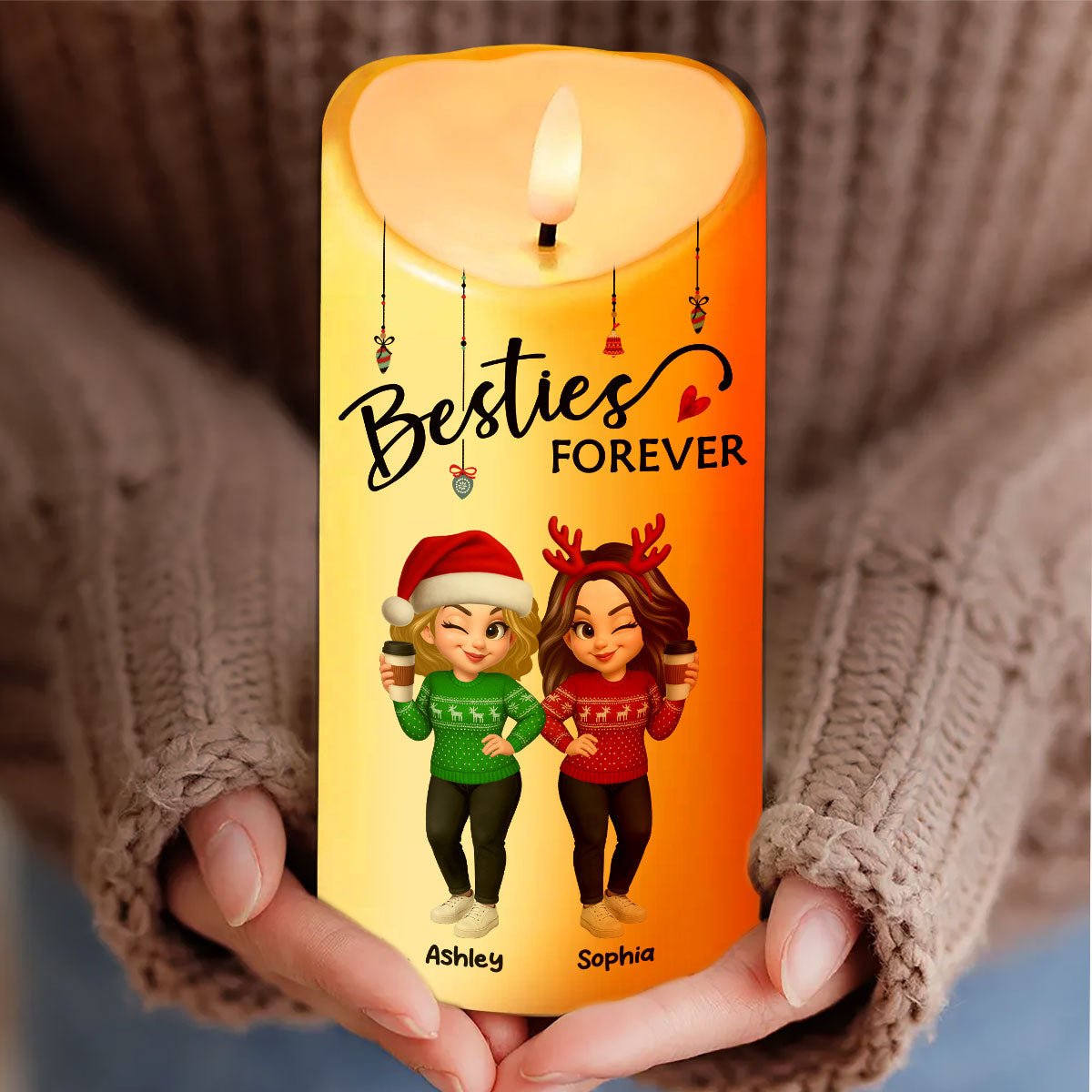 Pretty Sister Besties Standing Personalized LED Candle, Christmas Gift for Sisters, Besties
