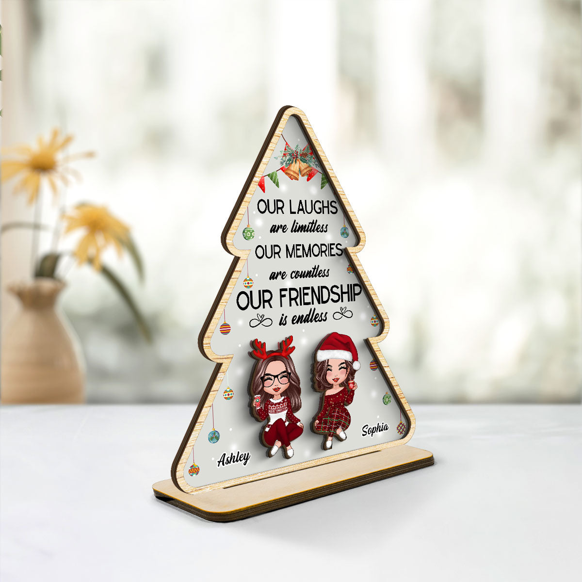 Our Friendship Is Endless Personalized Standing Wooden Plaque, Christmas Gift For Best Friends, Besties Gift