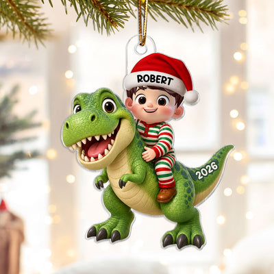 Trending Kid With Dinosaur Design For Boy Girl - Personalized Acrylic Ornament - Christmas Gift For Grandkids