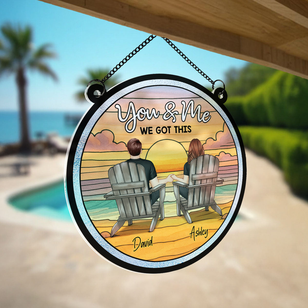 Summer Couple Beach Landscape Personalized Acrylic Suncatcher