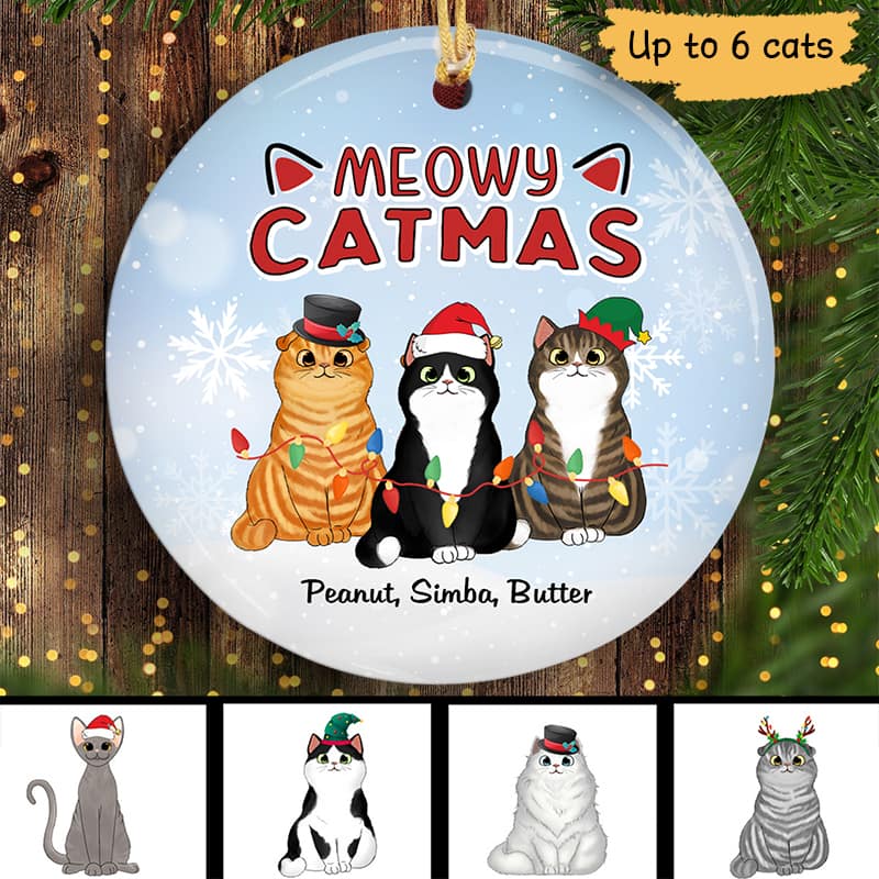 Meowy Catmas Fluffy Cats Christmas Personalized Circle Ornament