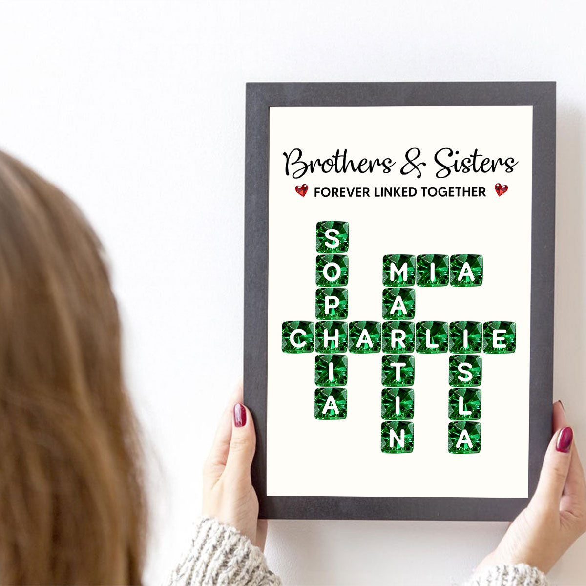 Brothers Sisters Forever Linked Together 3D Crystal Crossword - Personalized Poster - Sentimental Gift for for Loved Ones