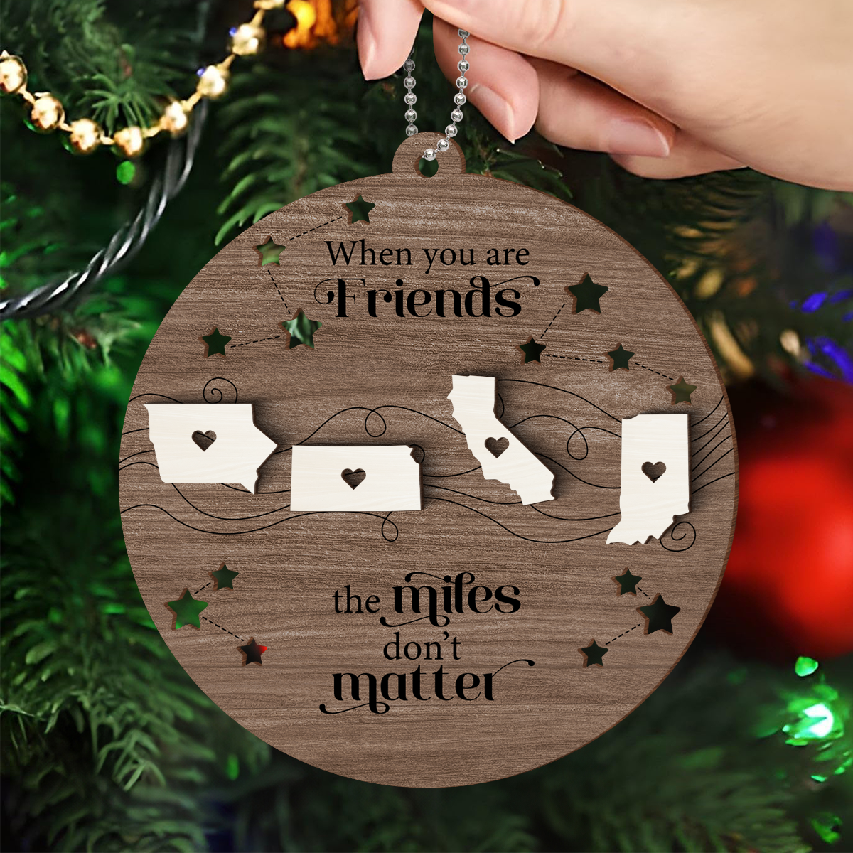 Togetherness for Long Distance Family, Friends, or Sisters - Personalized 2-Layered Wooden Ornament