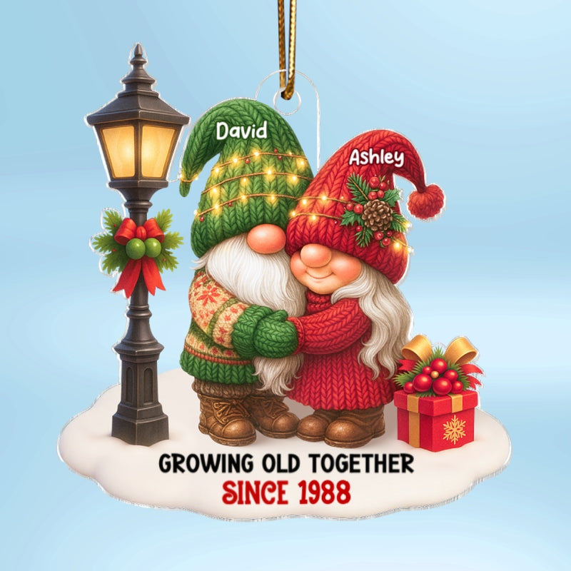 Gnome Christmas Couple Growing Old Together Personalized Acrylic Ornament, Gift for him, for her