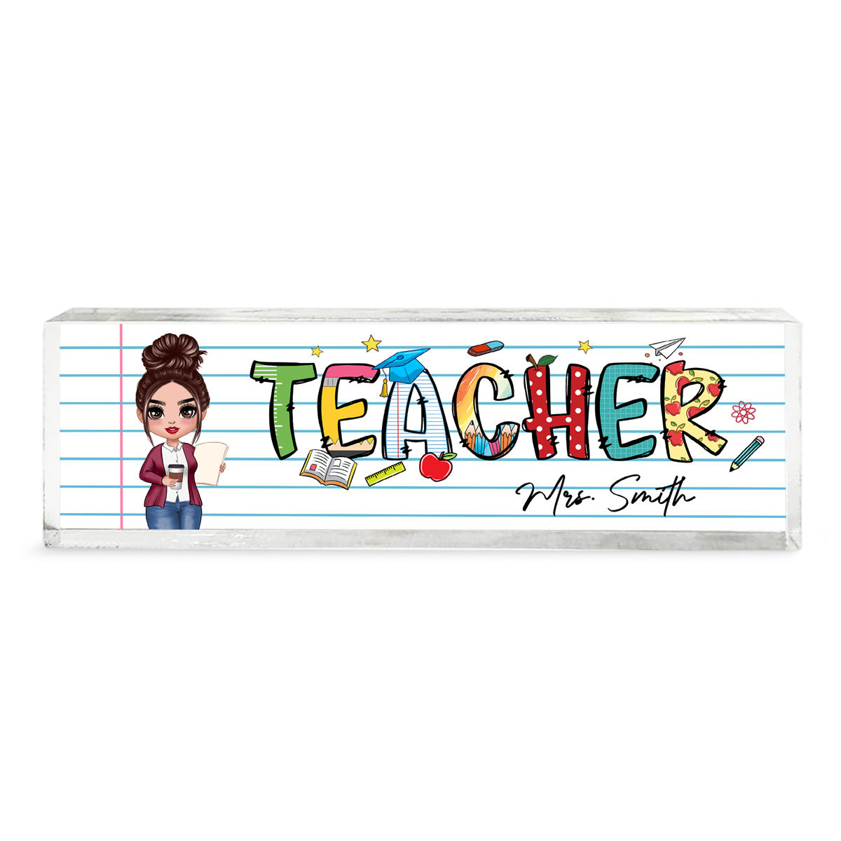 Teacher Beautiful Patterned Personalized Acrylic Desk Name Plate, Gift For Teacher, Office Decor