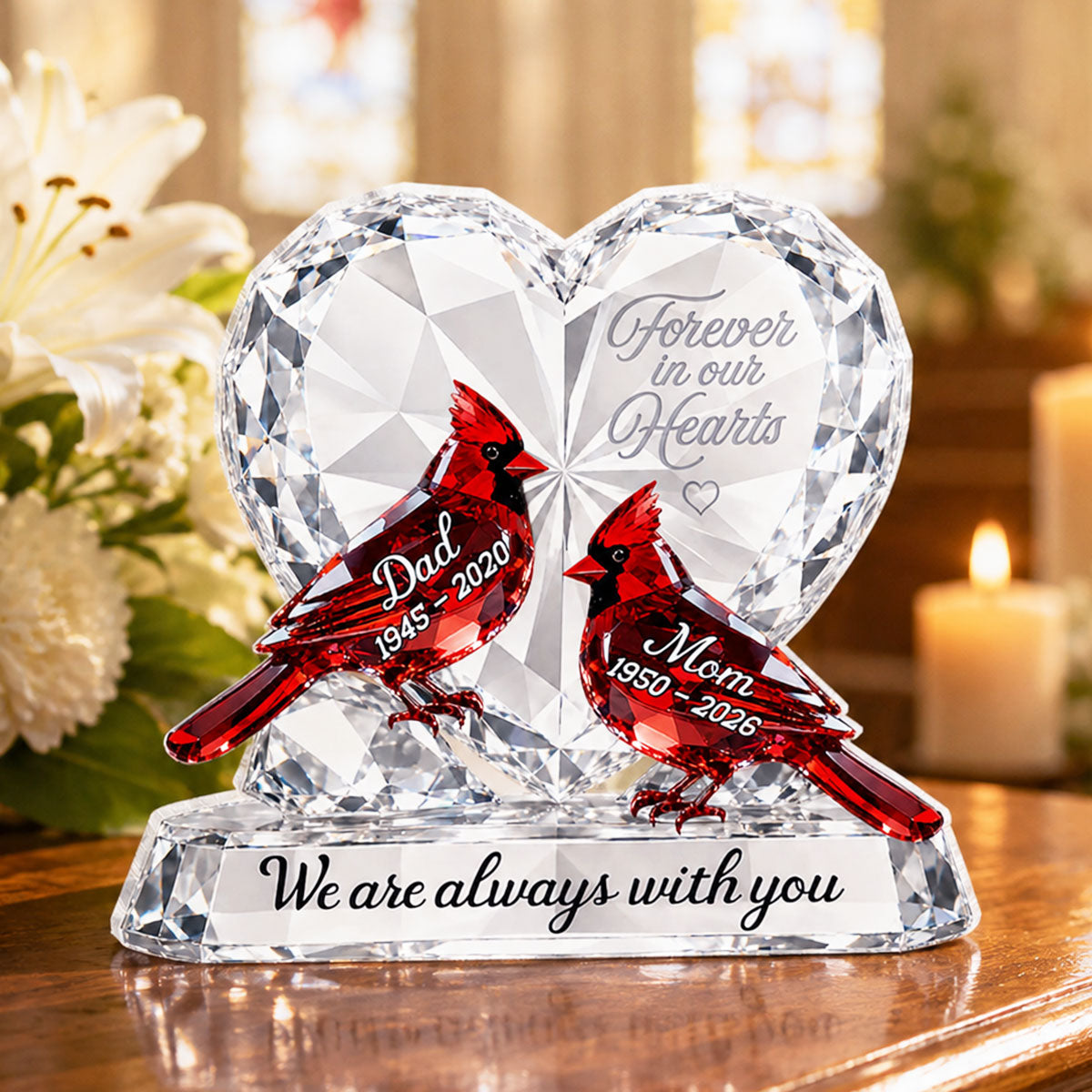 Always With You Cardinals Memorial - Personalized Acrylic Block Plaque - Memorial Gift, Sympathy Gift