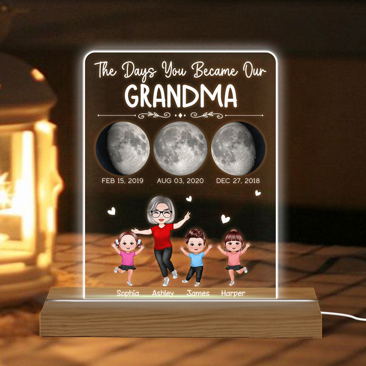 The Days You Became Our Grandma Moon Phase Art Personalized Acrylic Plaque With Warm LED Night Light